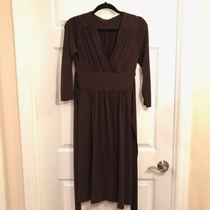 Brown long sleeve jersey wrap dress